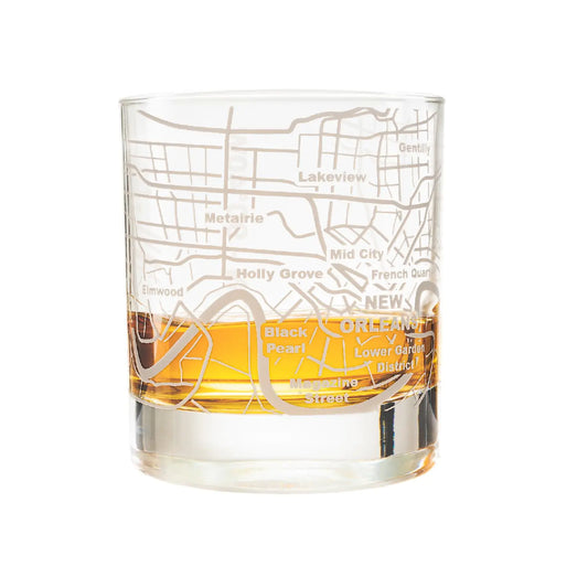 Greenline Goods Whiskey Glasses - 10 Oz Tumbler for New Orleans Lovers (Single Glass) - Etched with New Orleans Map - Old Fashioned Rocks Glass
